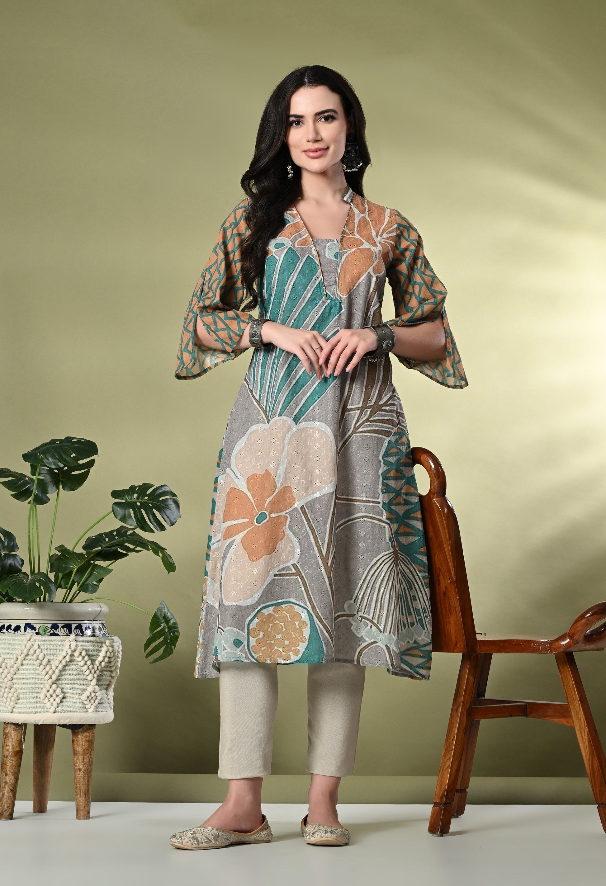 Myshka Women's Hakoba Printed A-Line Kurta in Multi Color