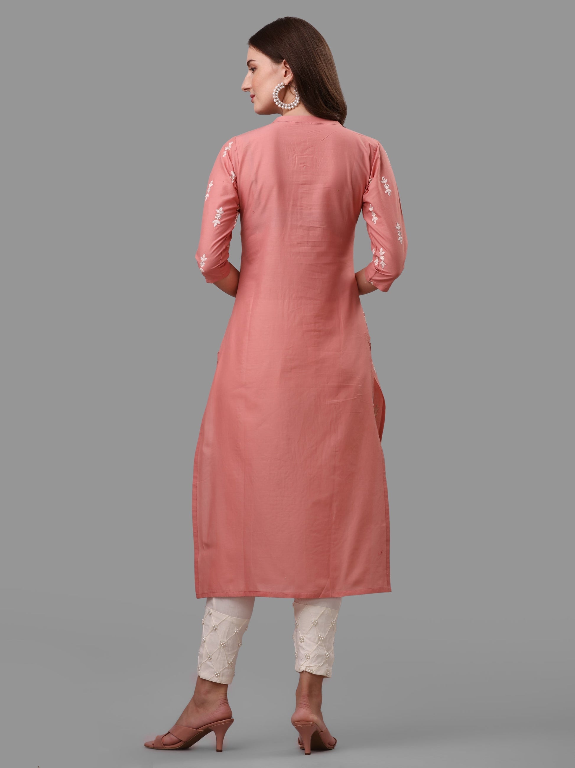 Ethnic Motif& Mandarin Collar Kurta With Cotton Pant Set, Multicolor - Hiral Fashion