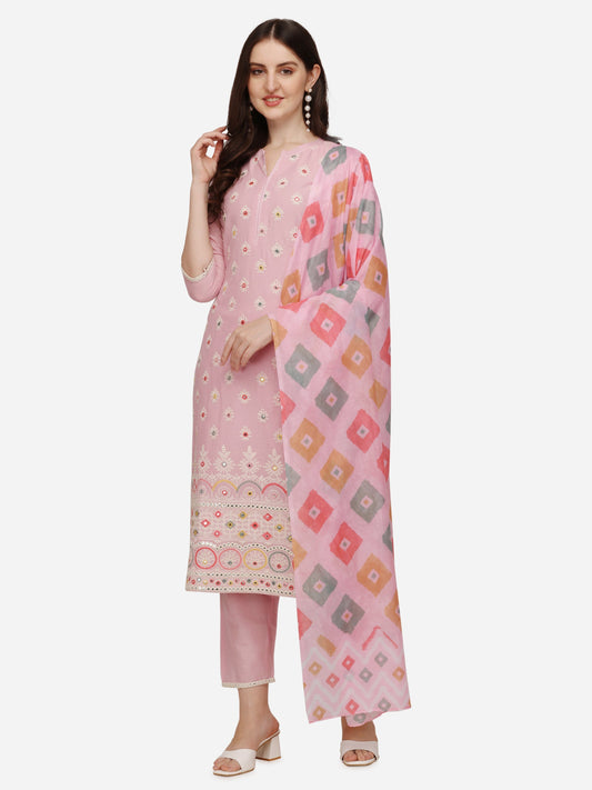 Lucknawi Embroidered Kurta With Pant & Dupatta, Multicolor - Hiral Fashion
