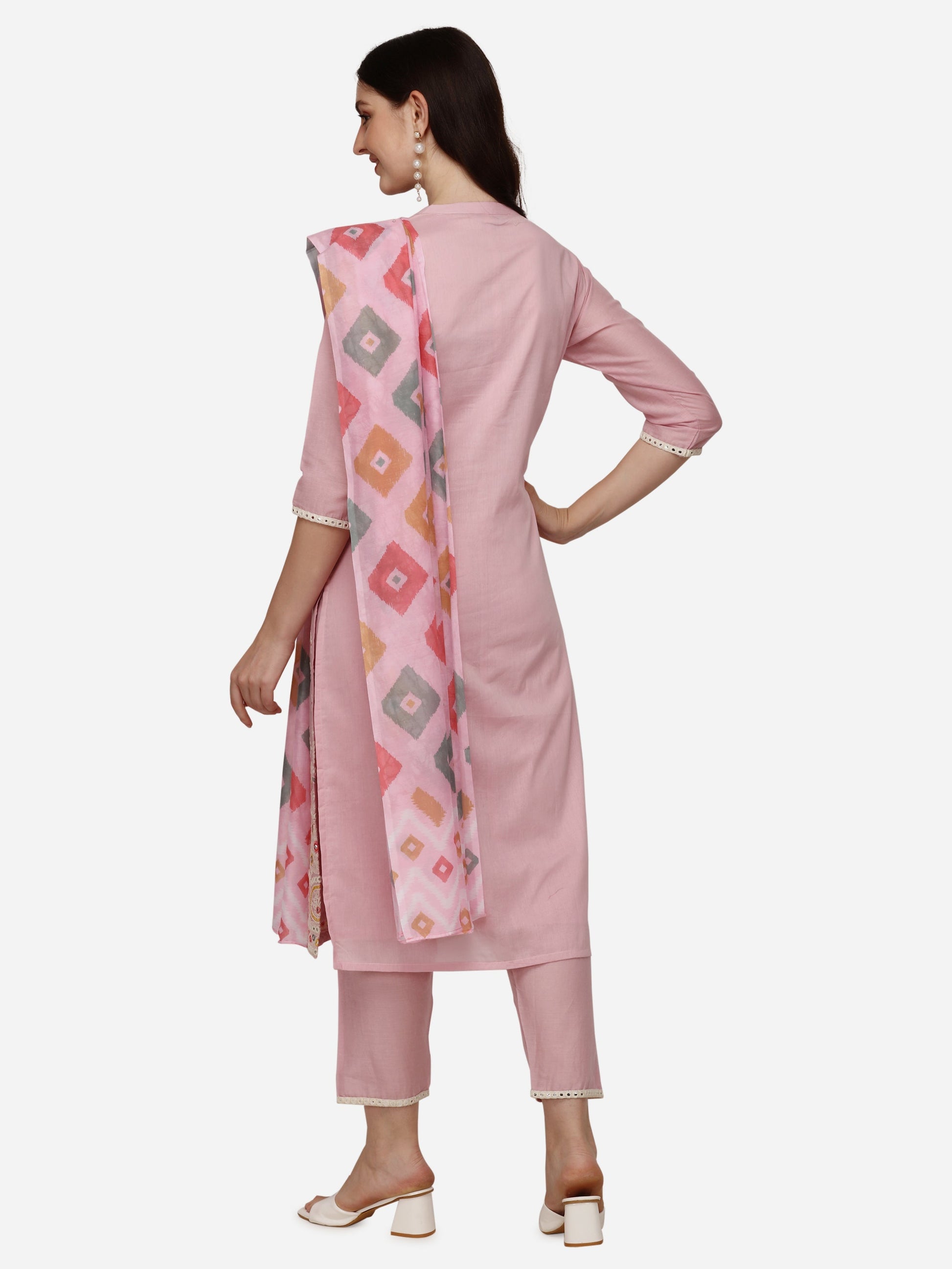 Lucknawi Embroidered Kurta With Pant & Dupatta, Multicolor - Hiral Fashion