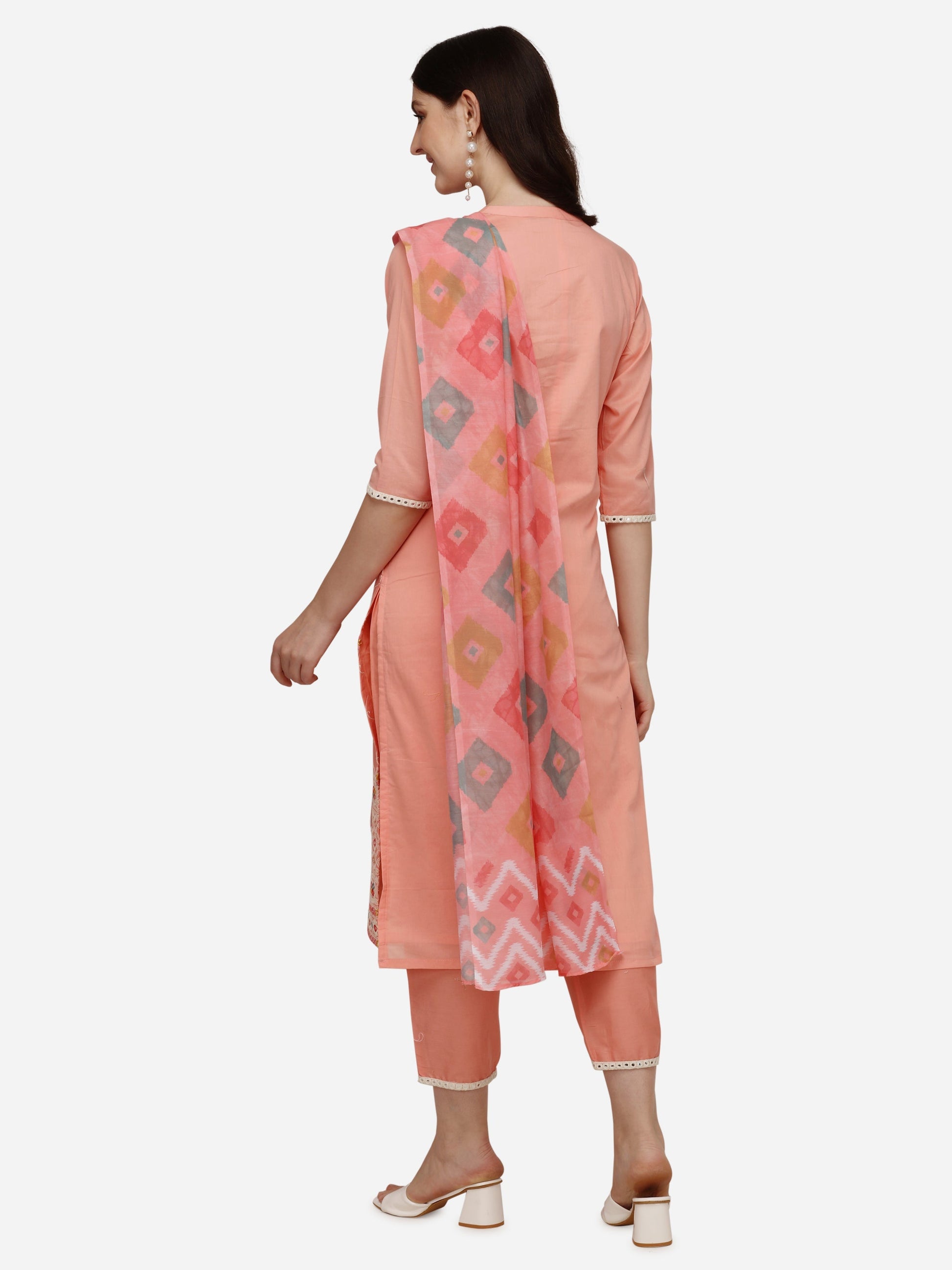 Lucknawi Embroidered Kurta With Pant & Dupatta, Multicolor - Hiral Fashion