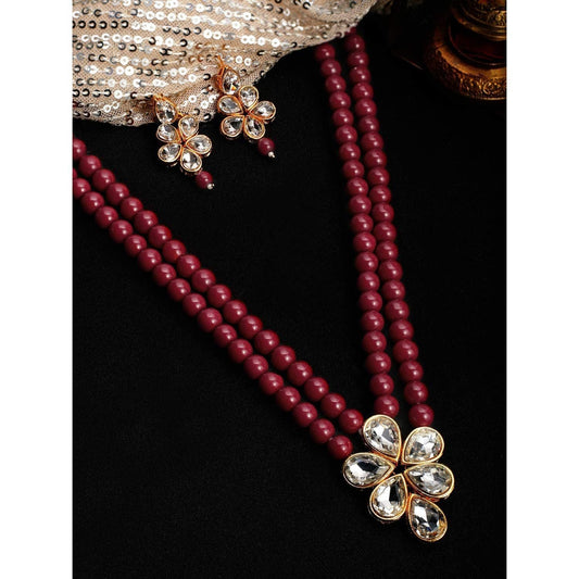 Gold-Polished Traditional Kundan & Pearl Studded Necklace Jewellery Set For Women - Wahe Jewels Noz2Toz
