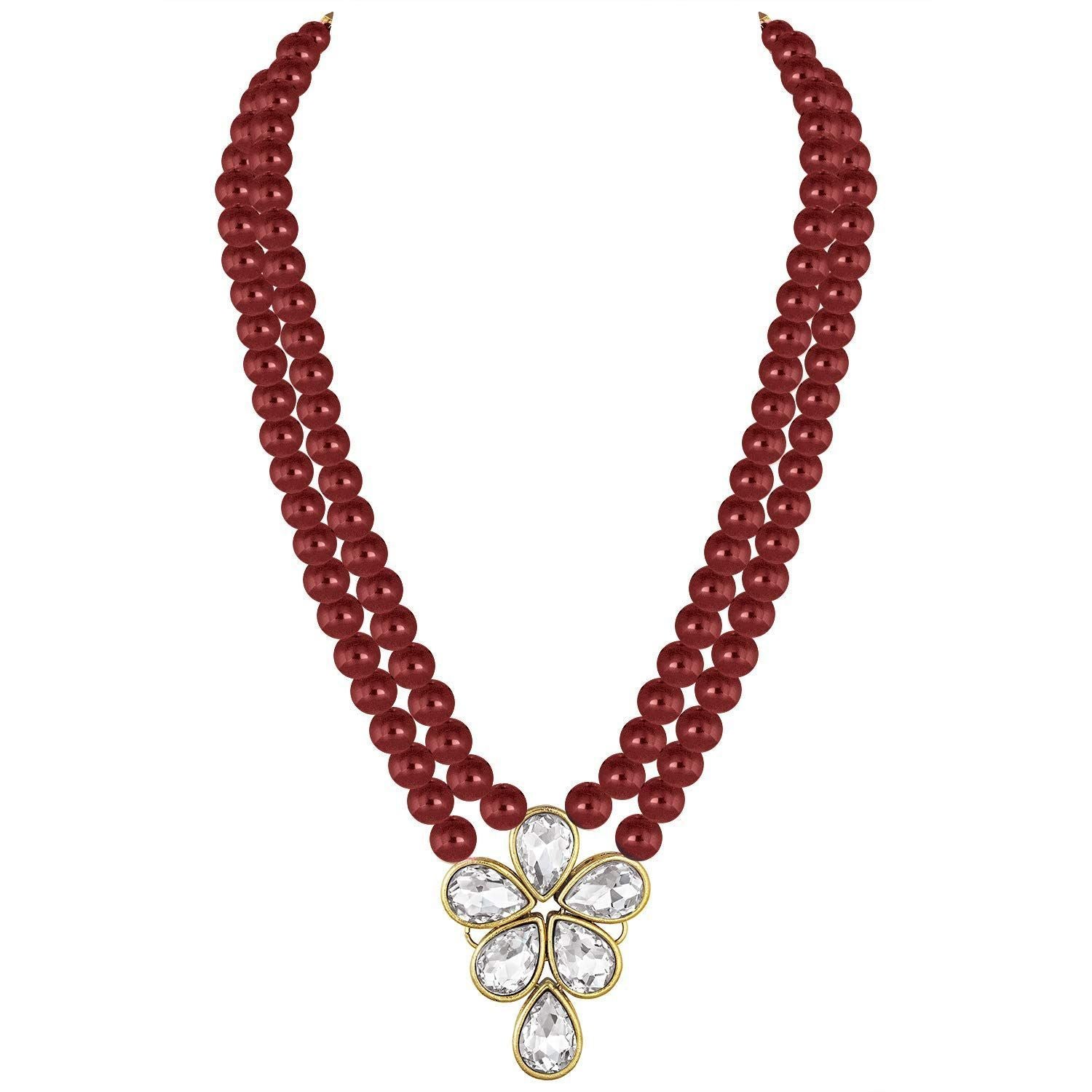 Gold-Polished Traditional Kundan & Pearl Studded Necklace Jewellery Set For Women - Wahe Jewels Noz2Toz