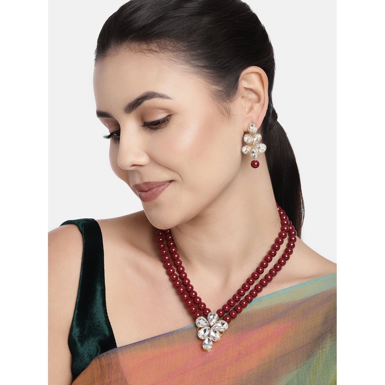 Gold-Polished Traditional Kundan & Pearl Studded Necklace Jewellery Set For Women - Wahe Jewels Noz2Toz