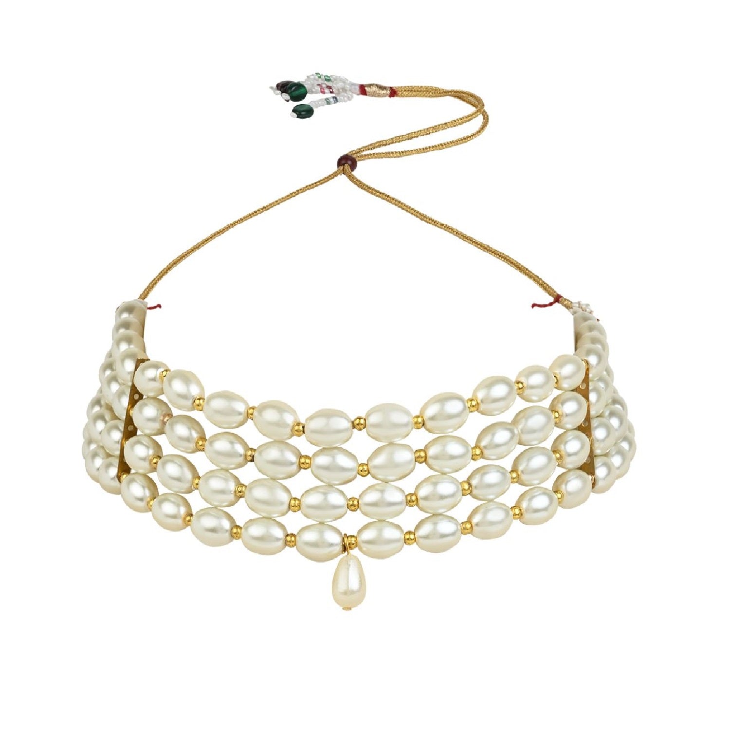 Gold-Polished Traditional Pearl Beaded Stylish Moti Choker Necklace Jewellery Set with Earrings for women - Wahe Jewels Noz2Toz