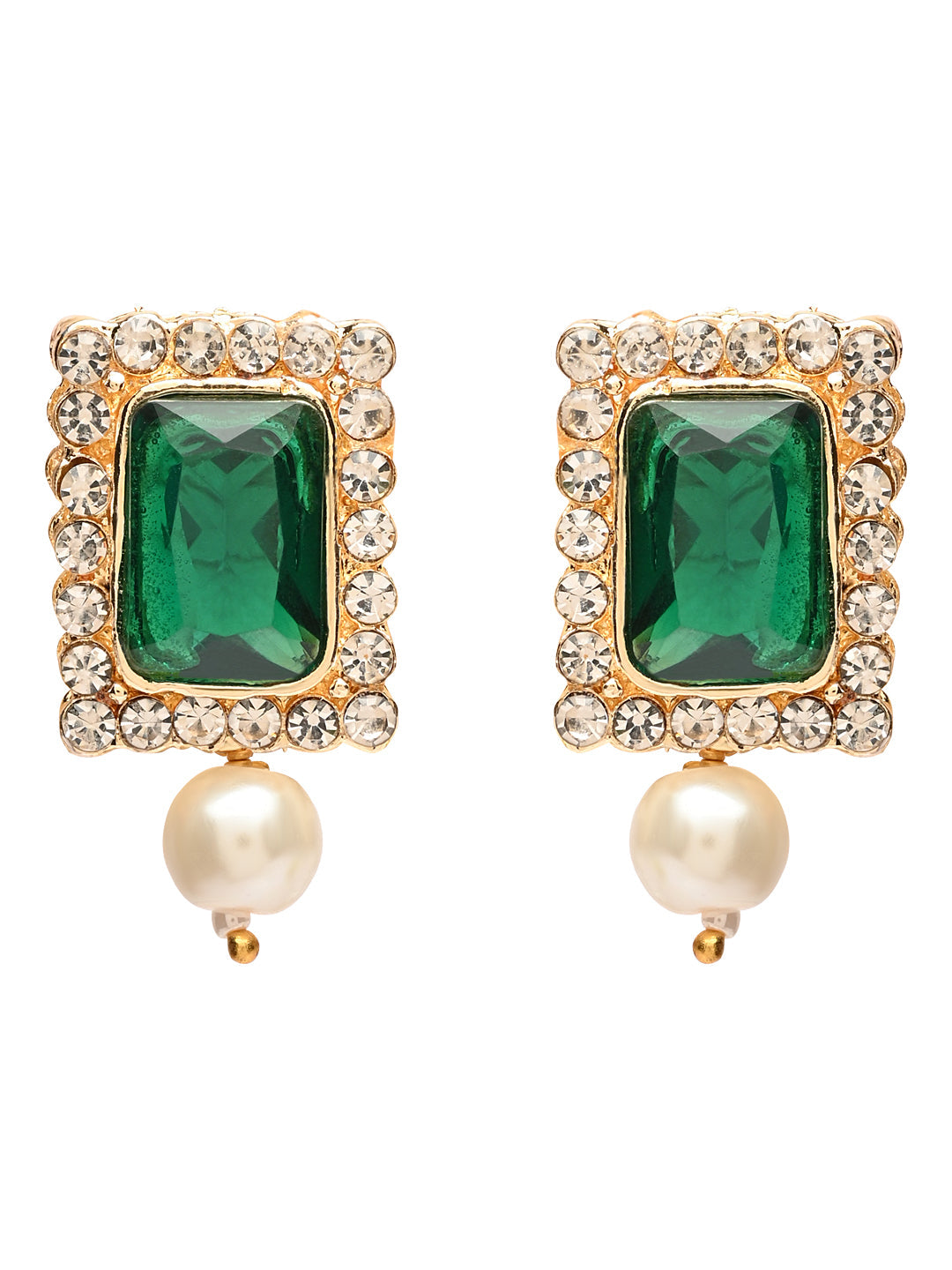 Gold-Polished Traditional Stone Studded Multi Strand Long Pearl Necklace Jewellery With Stud Earrings Set For Women/Girls - Wahe Jewels Noz2Toz