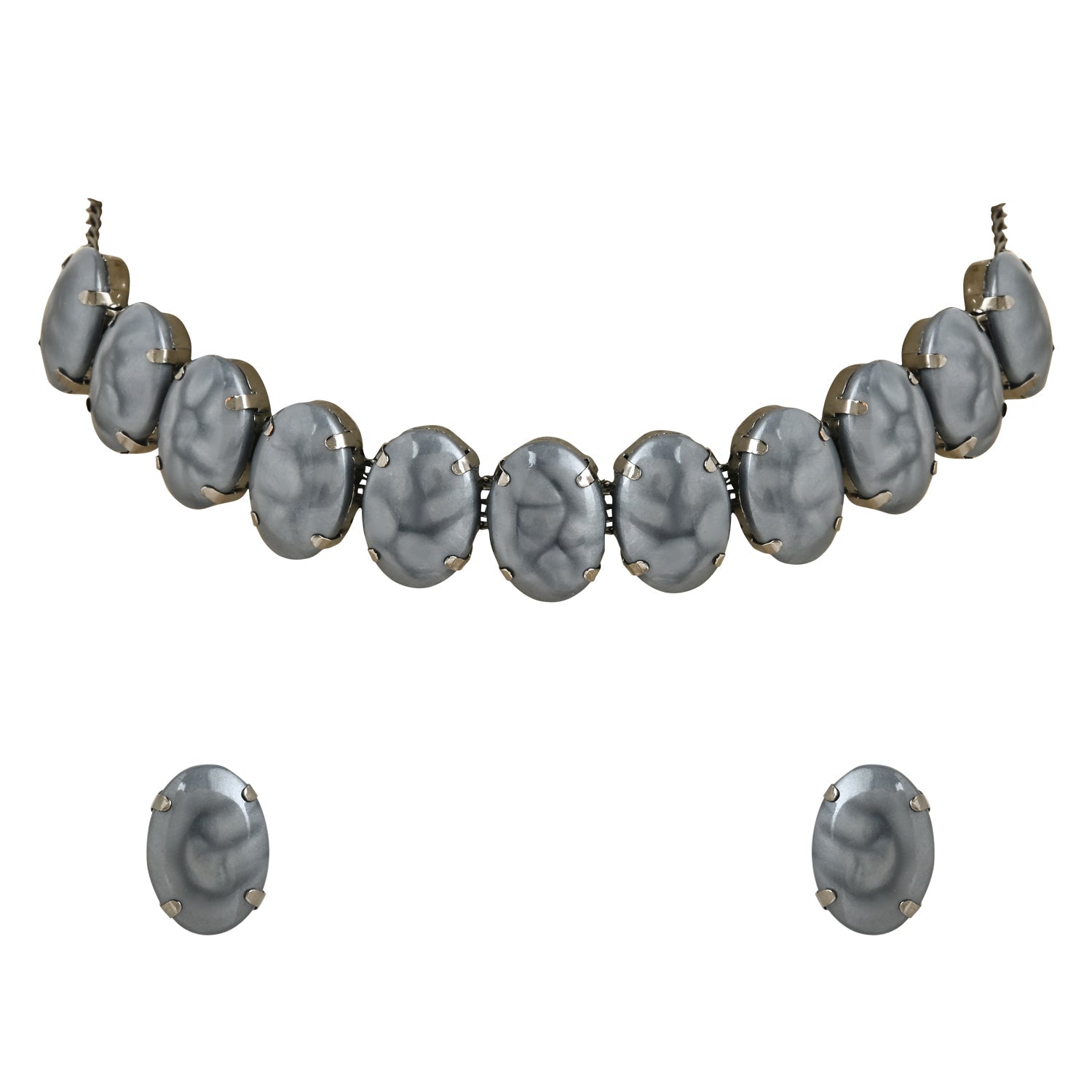 Glamorous Fashionable Eye-Catching Grey Beaded Choker and Earrings Set For Women/Girls - Wahe Jewels Noz2Toz