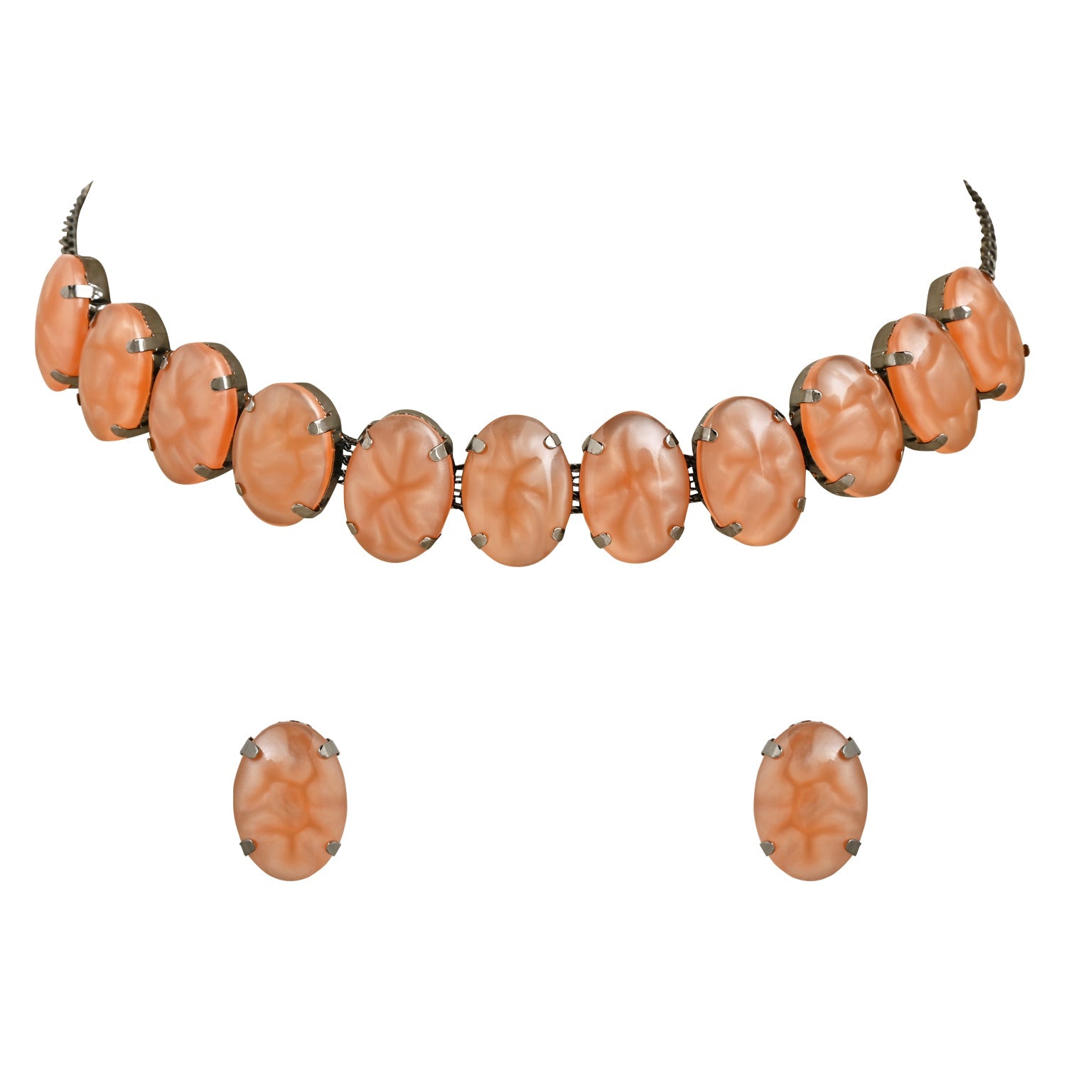 Glamorous Fashionable Eye-Catching Peach Beaded Choker and Earrings Set For Women/Girls - Wahe Jewels Noz2Toz