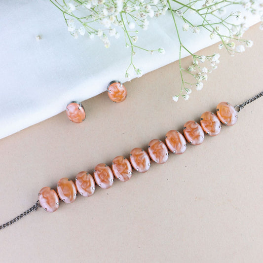 Glamorous Fashionable Eye-Catching Peach Beaded Choker and Earrings Set For Women/Girls - Wahe Jewels Noz2Toz