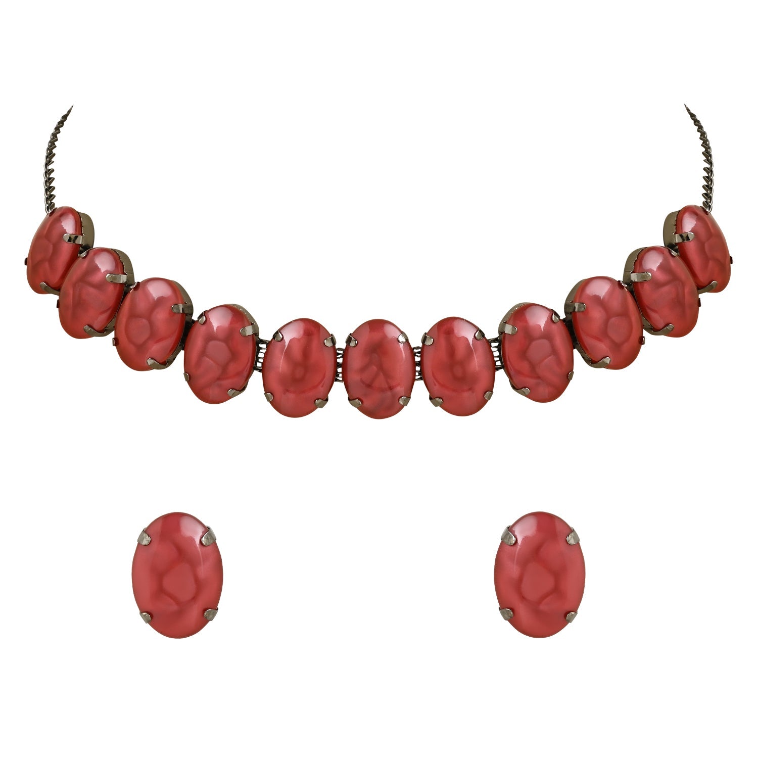 Glamorous Fashionable Eye-Catching Red Beaded Choker and Earrings Set For Women/Girls - Wahe Jewels Noz2Toz
