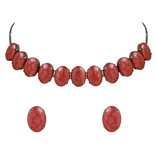 Glamorous Fashionable Eye-Catching Red Beaded Choker and Earrings Set For Women/Girls - Wahe Jewels Noz2Toz