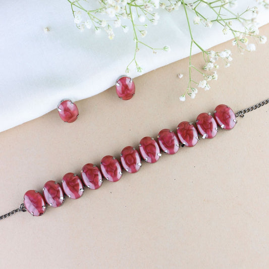 Glamorous Fashionable Eye-Catching Red Beaded Choker and Earrings Set For Women/Girls - Wahe Jewels Noz2Toz