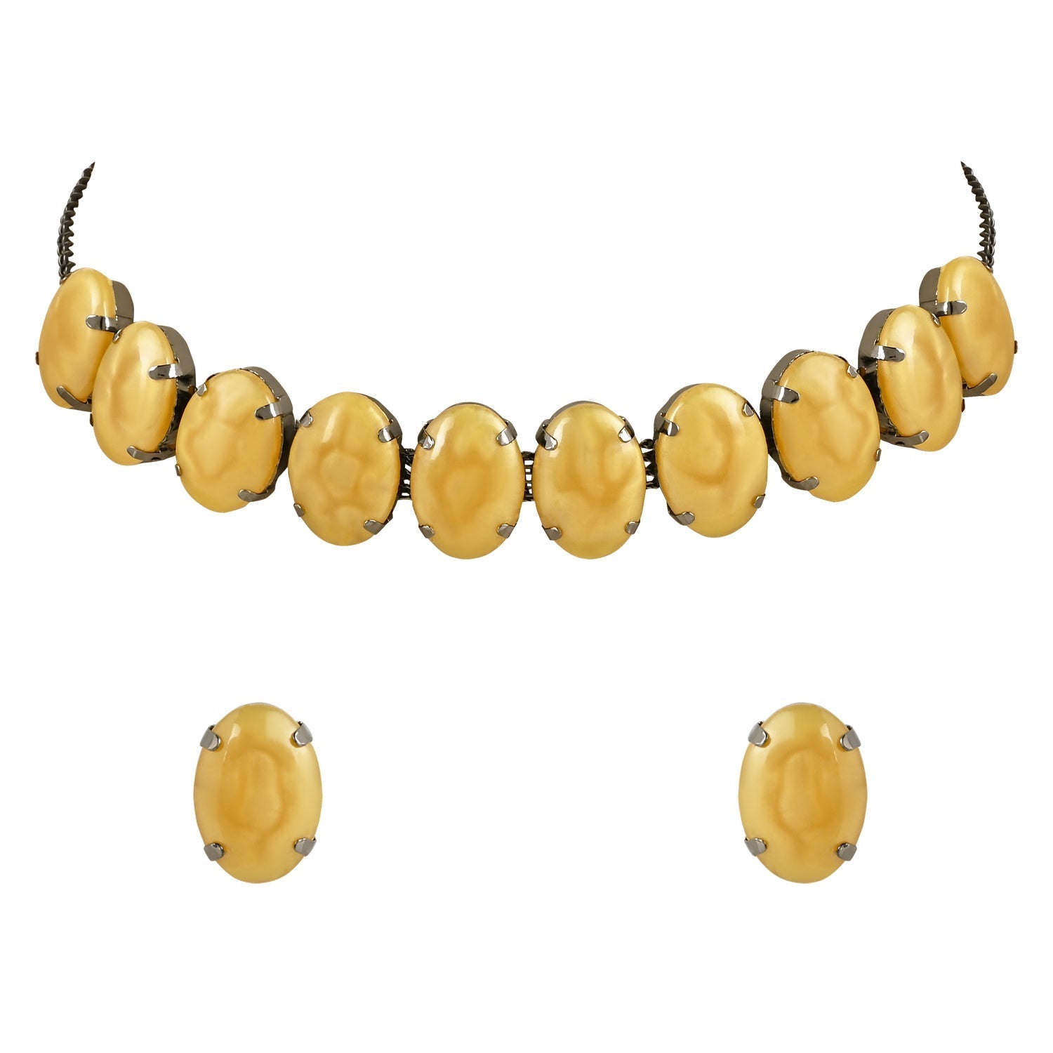 Glamorous Fashionable Eye-Catching Yellow Beaded Choker and Earrings Set For Women/Girls - Wahe Jewels Noz2Toz