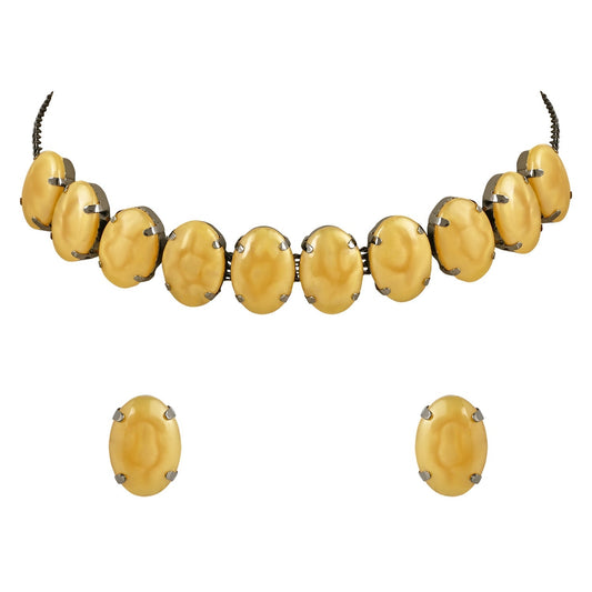 Glamorous Fashionable Eye-Catching Yellow Beaded Choker and Earrings Set For Women/Girls - Wahe Jewels Noz2Toz