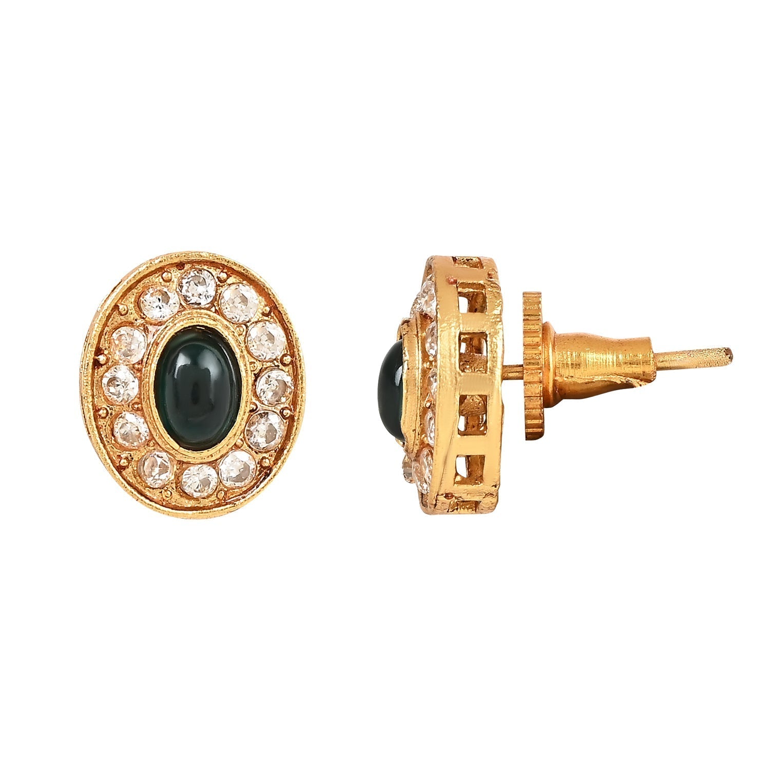 Gold-Polished Traditional Handcrafted Stone Studded Pearl Choker Necklace Jewellery Set With Earrings For Women And Girls - Wahe Jewels Noz2Toz