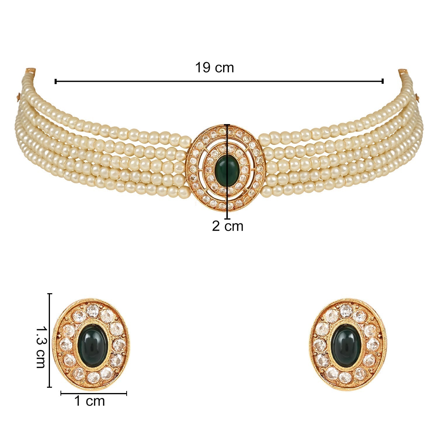 Gold-Polished Traditional Handcrafted Stone Studded Pearl Choker Necklace Jewellery Set With Earrings For Women And Girls - Wahe Jewels - Swadesiicart