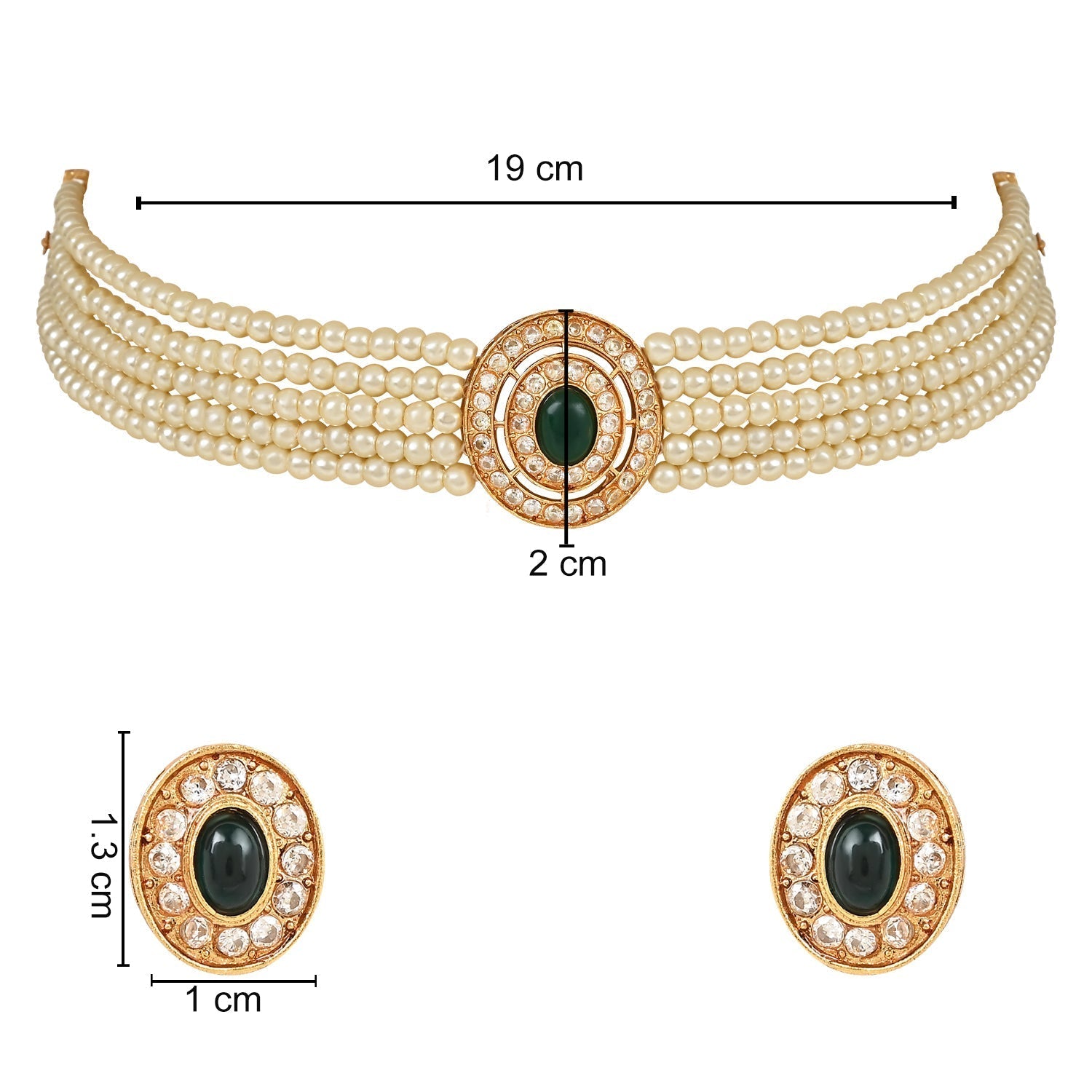 Gold-Polished Traditional Handcrafted Stone Studded Pearl Choker Necklace Jewellery Set With Earrings For Women And Girls - Wahe Jewels Noz2Toz