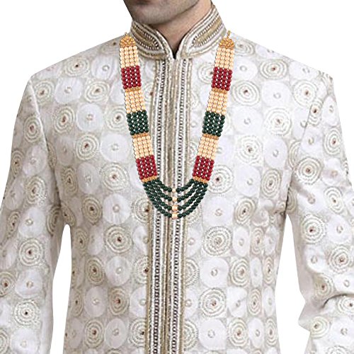 Traditional Gold-Polished Dulha Long Necklace/Moti Mala for Men - Wahe Jewels Noz2Toz