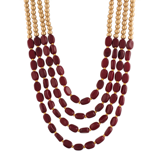 4 Layered Traditional Gold-Polished Dulha Moti Mala with Beads Maharaja Haar/Groom Necklace for Men - Wahe Jewels