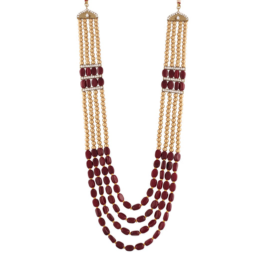 4 Layered Traditional Gold-Polished Dulha Moti Mala with Beads Maharaja Haar/Groom Necklace for Men - Wahe Jewels - Swadesiicart