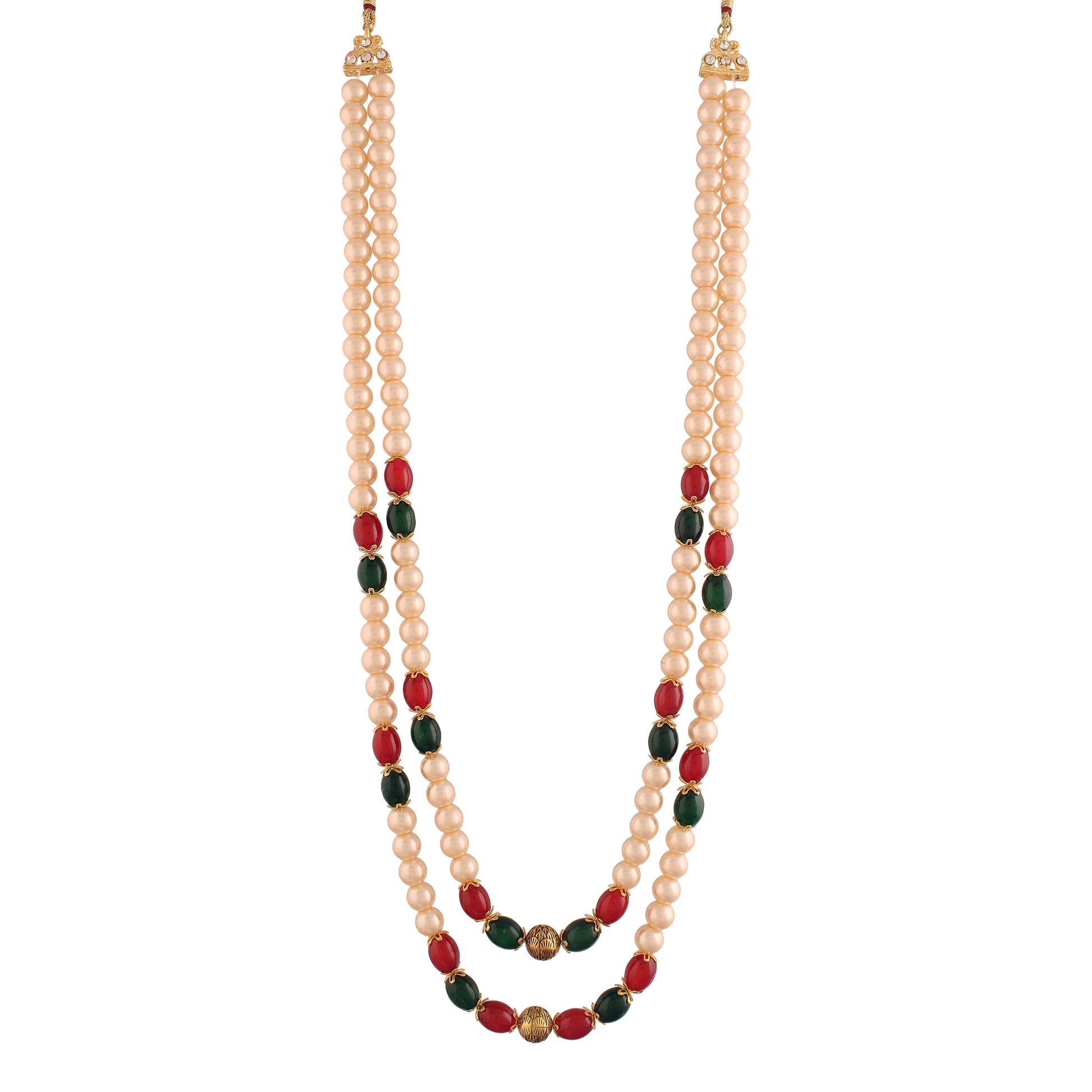 2 Layered Traditional Gold-Polished Dulha Moti Mala with Beads Maharaja Haar/Groom Long Necklace For Men - Wahe Jewels - Swadesiicart