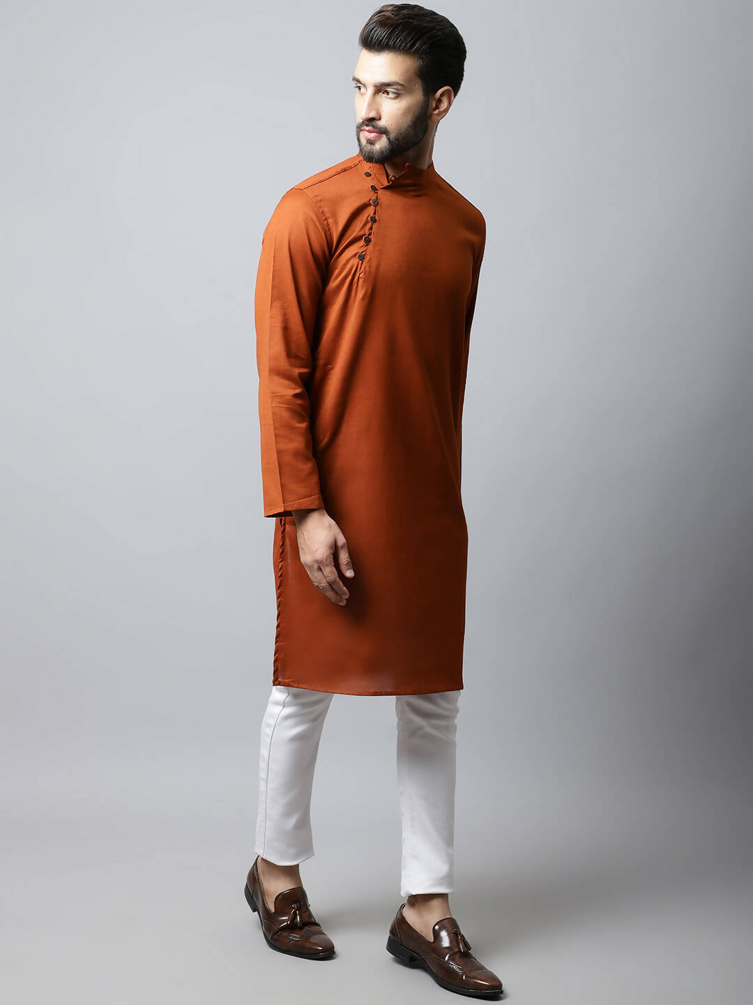 Even Apparels Brown Color Pure Cotton Men's Kurta With Side Placket (SLD1137) 