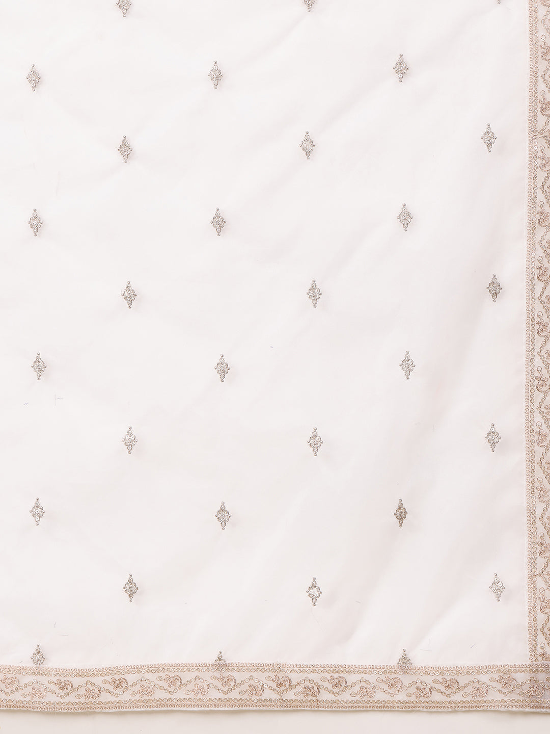 Embroidered Banarasi Jacquard Kurta With Pant & Embroidered Dupatta, Cream - Hiral Fashion