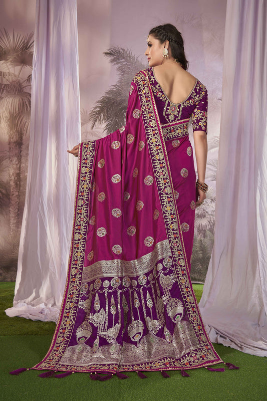 MANOHARI Banarasi Silk Blend Jacquard Work Saree - Pink