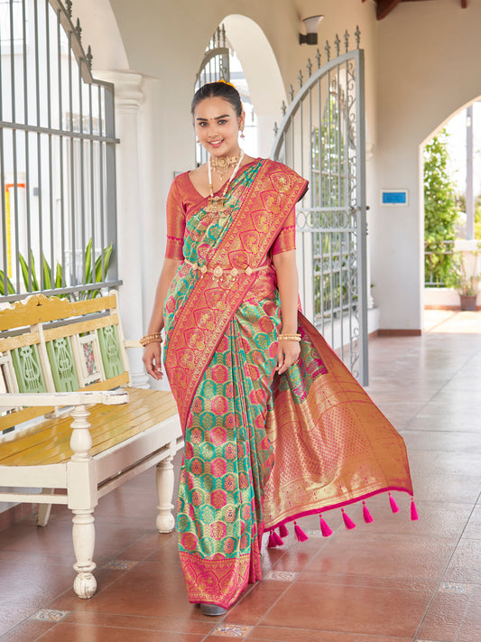 MANOHARI Banarasi Silk Blend Jacquard Work Saree - Blue