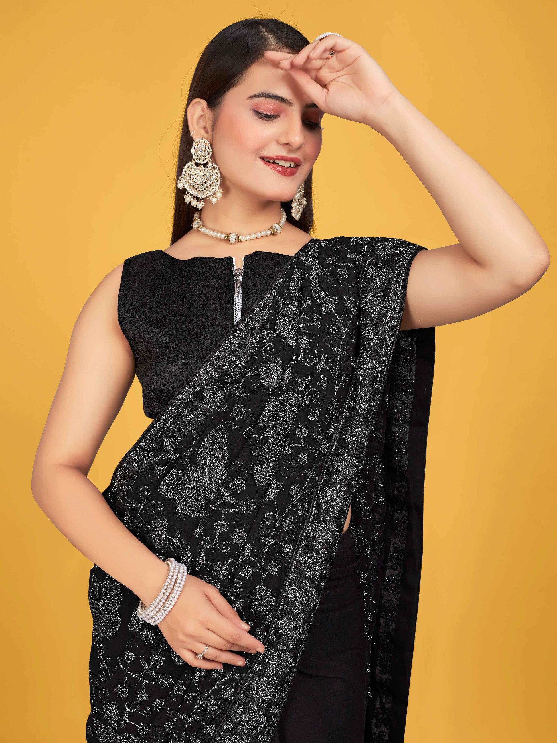 MANOHARI Georgette Embroidered Work Saree - Black