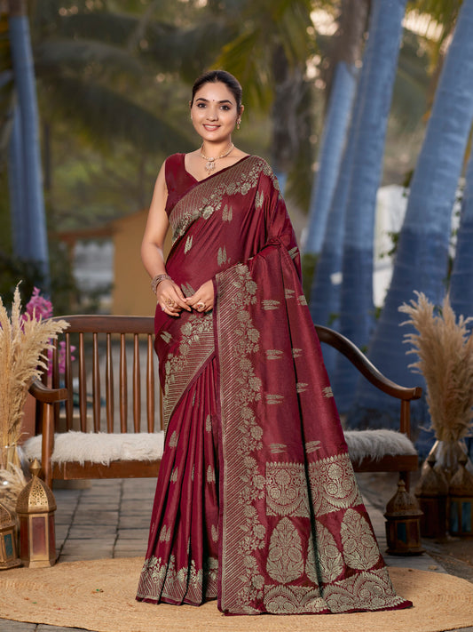 MANOHARI Banarasi Silk Blend Jacquard Work Saree - Red