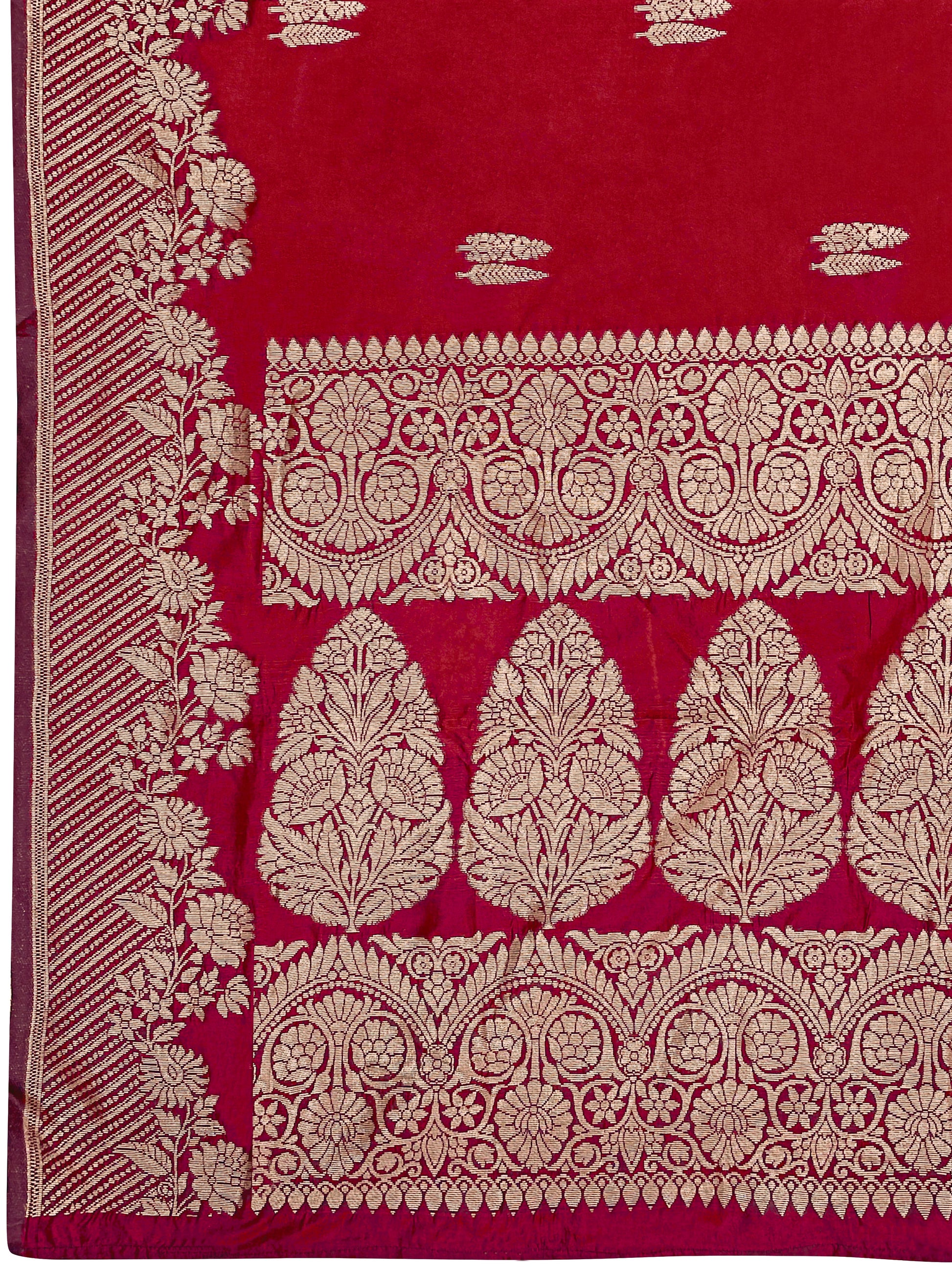 MANOHARI Banarasi Silk Blend Jacquard Work Saree - Red