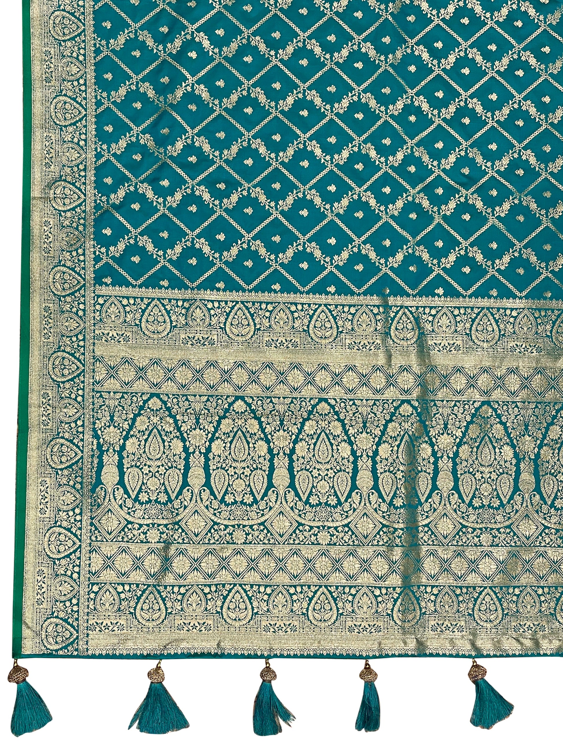 MANOHARI Banarasi Silk Blend Jacquard Work Saree - Turquoise