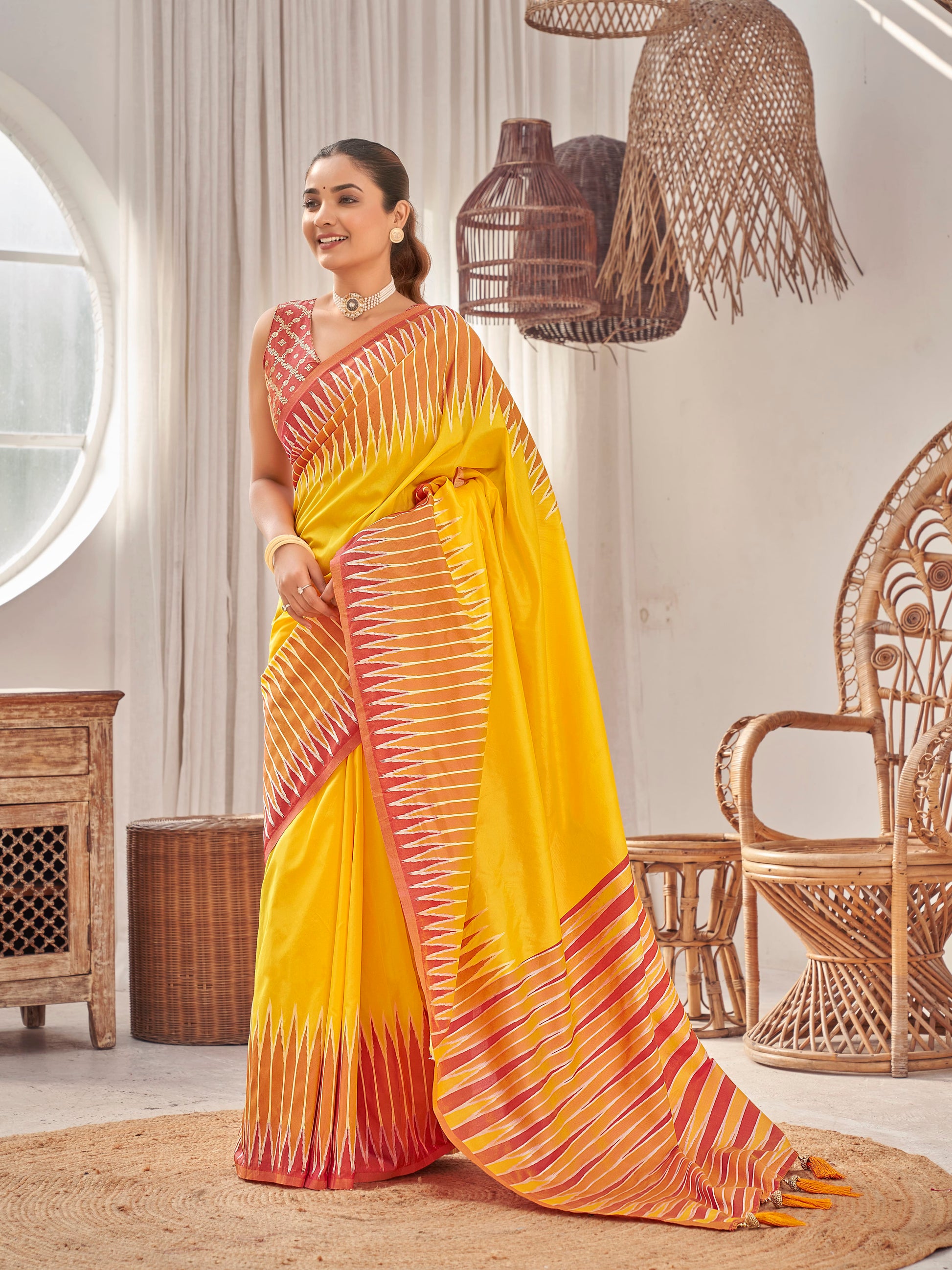 MANOHARI Banarasi Silk Blend Jacquard Work Saree - Yellow