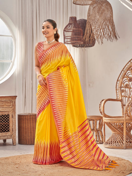 MANOHARI Banarasi Silk Blend Jacquard Work Saree - Yellow