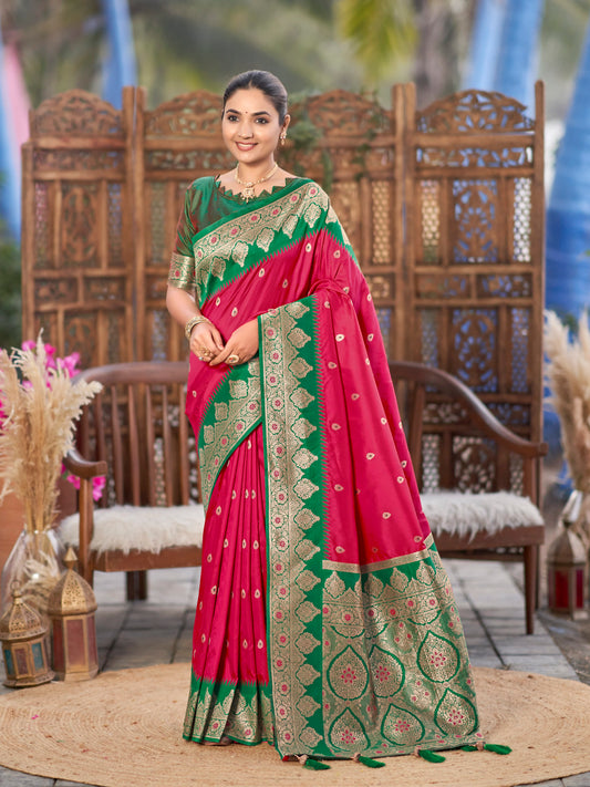 MANOHARI Banarasi Silk Blend Jacquard Work Saree - Pink