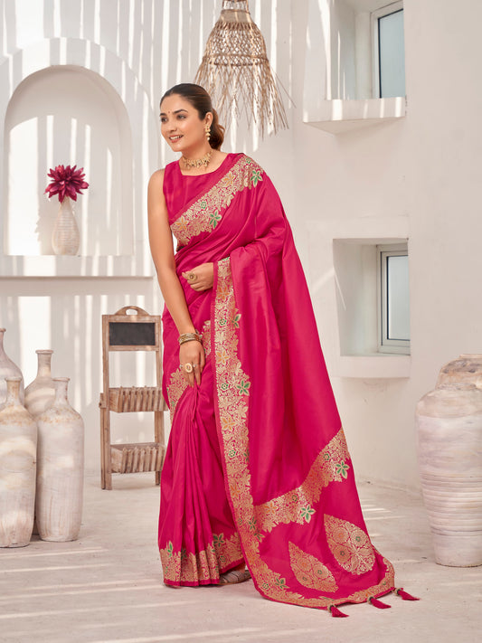 MANOHARI Banarasi Silk Blend Jacquard Work Saree - Pink