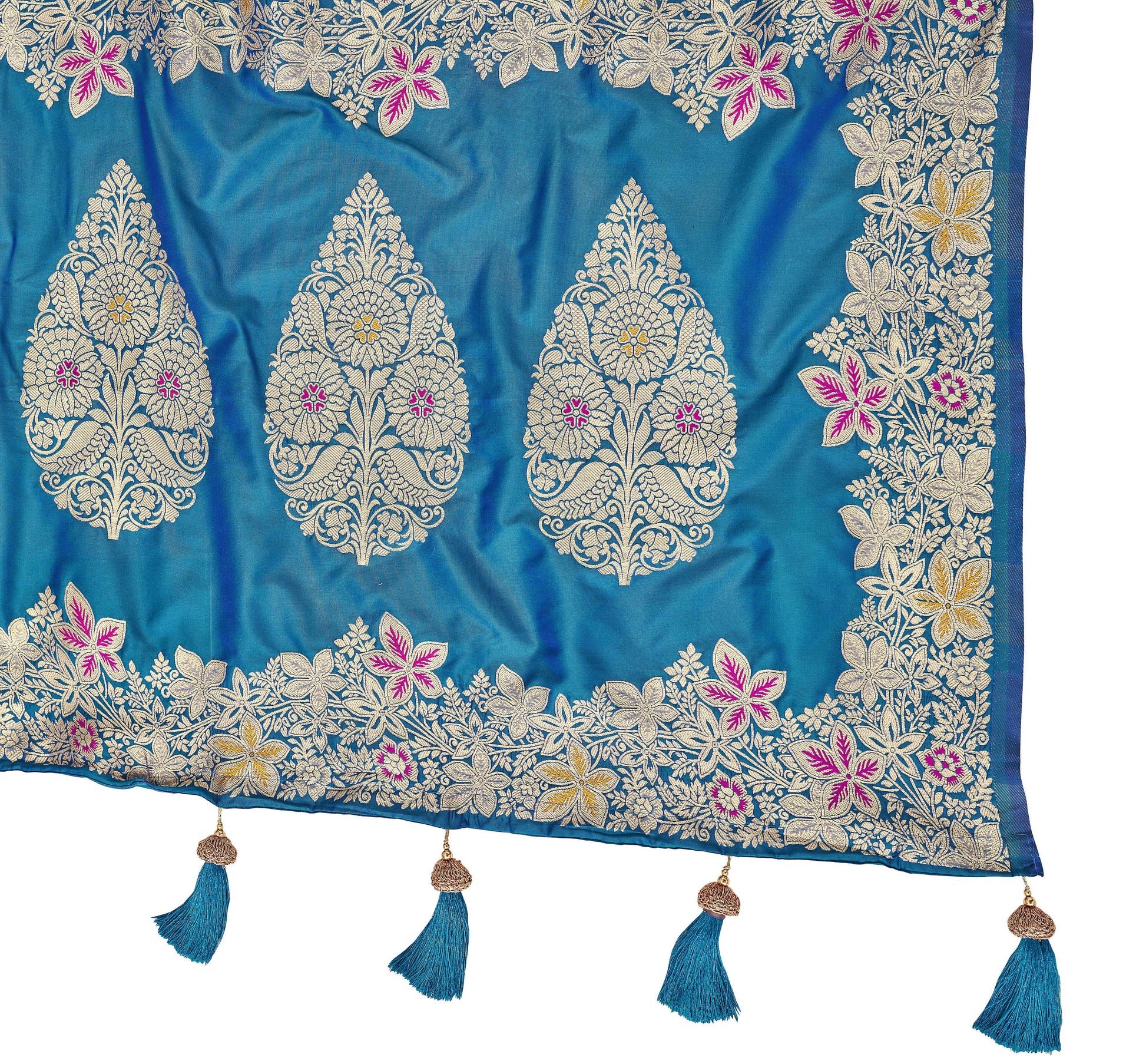 MANOHARI Banarasi Silk Blend Jacquard Work Saree - Blue