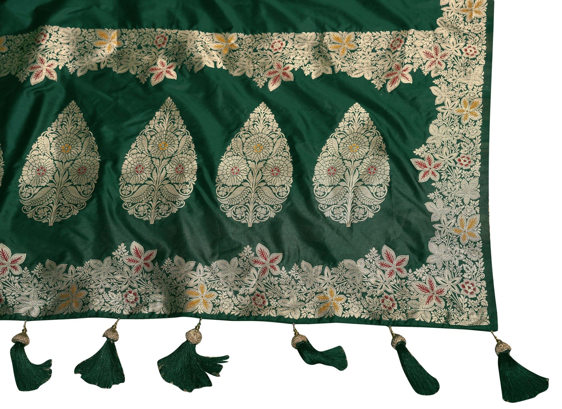 MANOHARI Banarasi Silk Blend Jacquard Work Saree - Green