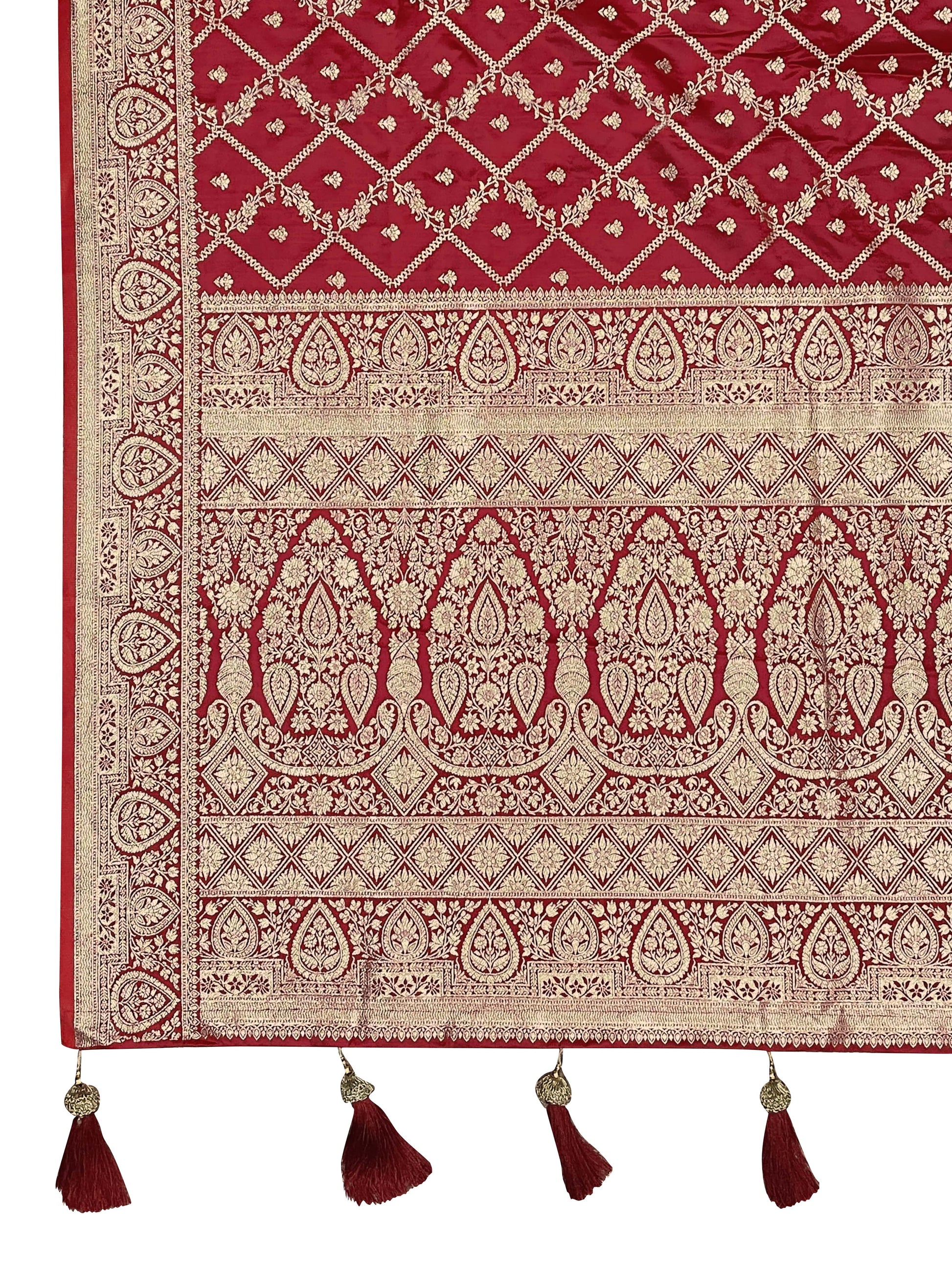 MANOHARI Banarasi Silk Blend Jacquard Work Saree - Red