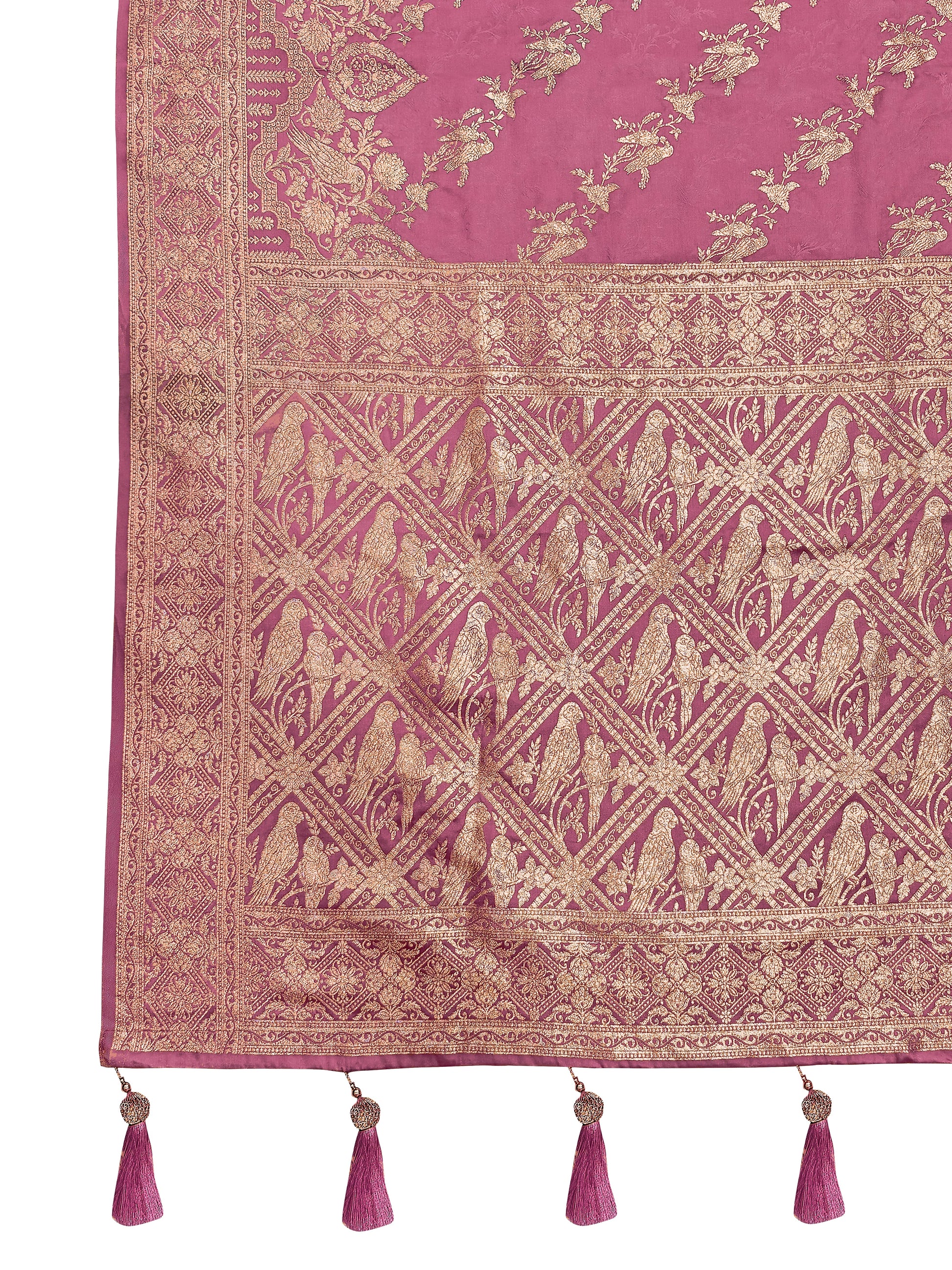 MANOHARI Banarasi Silk Blend Jacquard Work Saree - Pink
