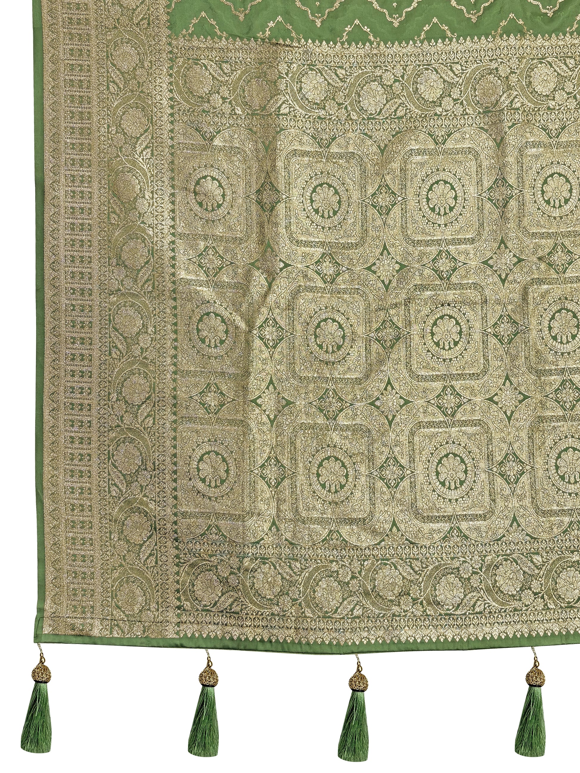 MANOHARI Banarasi Silk Blend Jacquard Work Saree - Green
