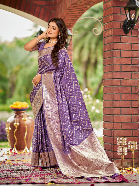 MANOHARI Banarasi Silk Blend Jacquard Work Saree - Purple