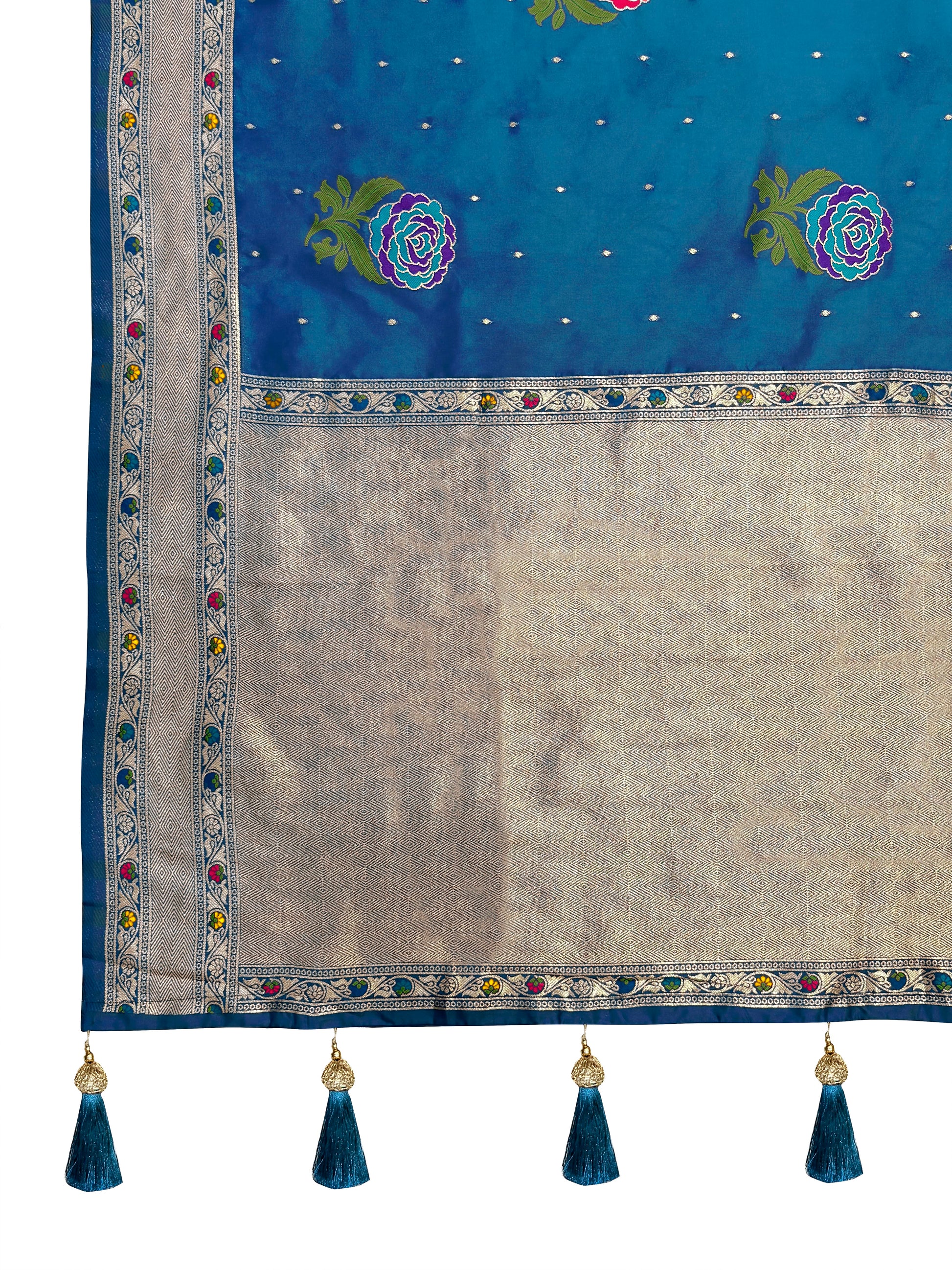MANOHARI Banarasi Silk Blend Jacquard Work Saree - Blue