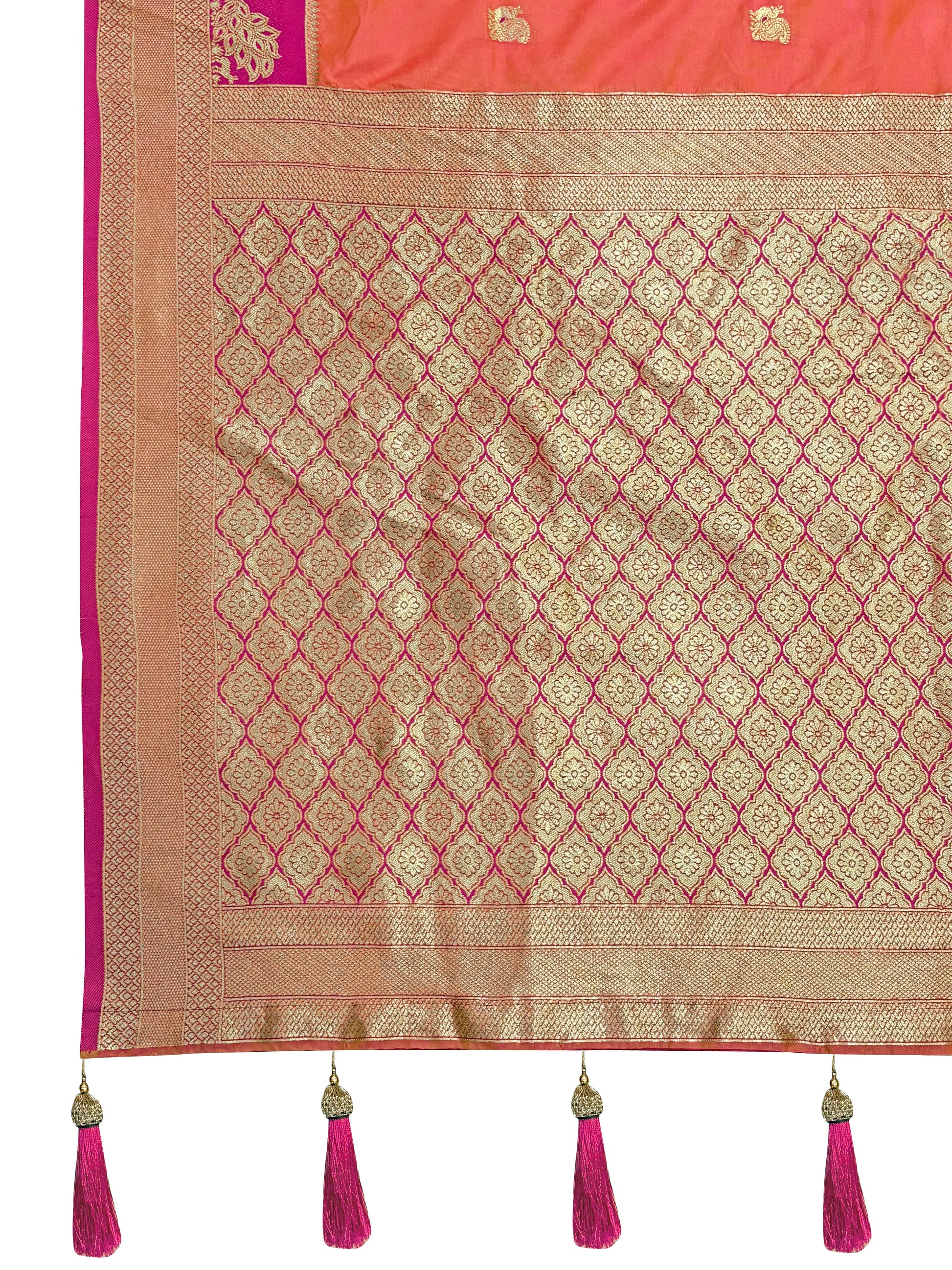MANOHARI Banarasi Silk Blend Jacquard Work Saree - Orange