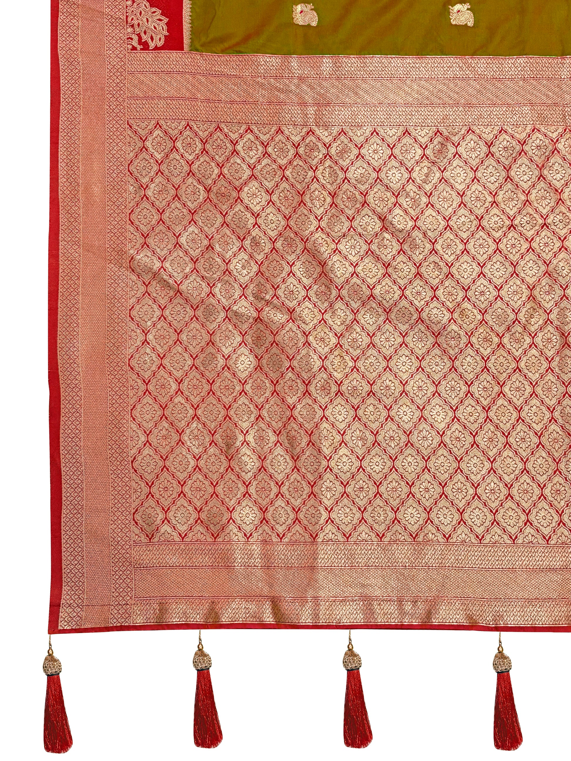 MANOHARI Banarasi Silk Blend Jacquard Work Saree - Green