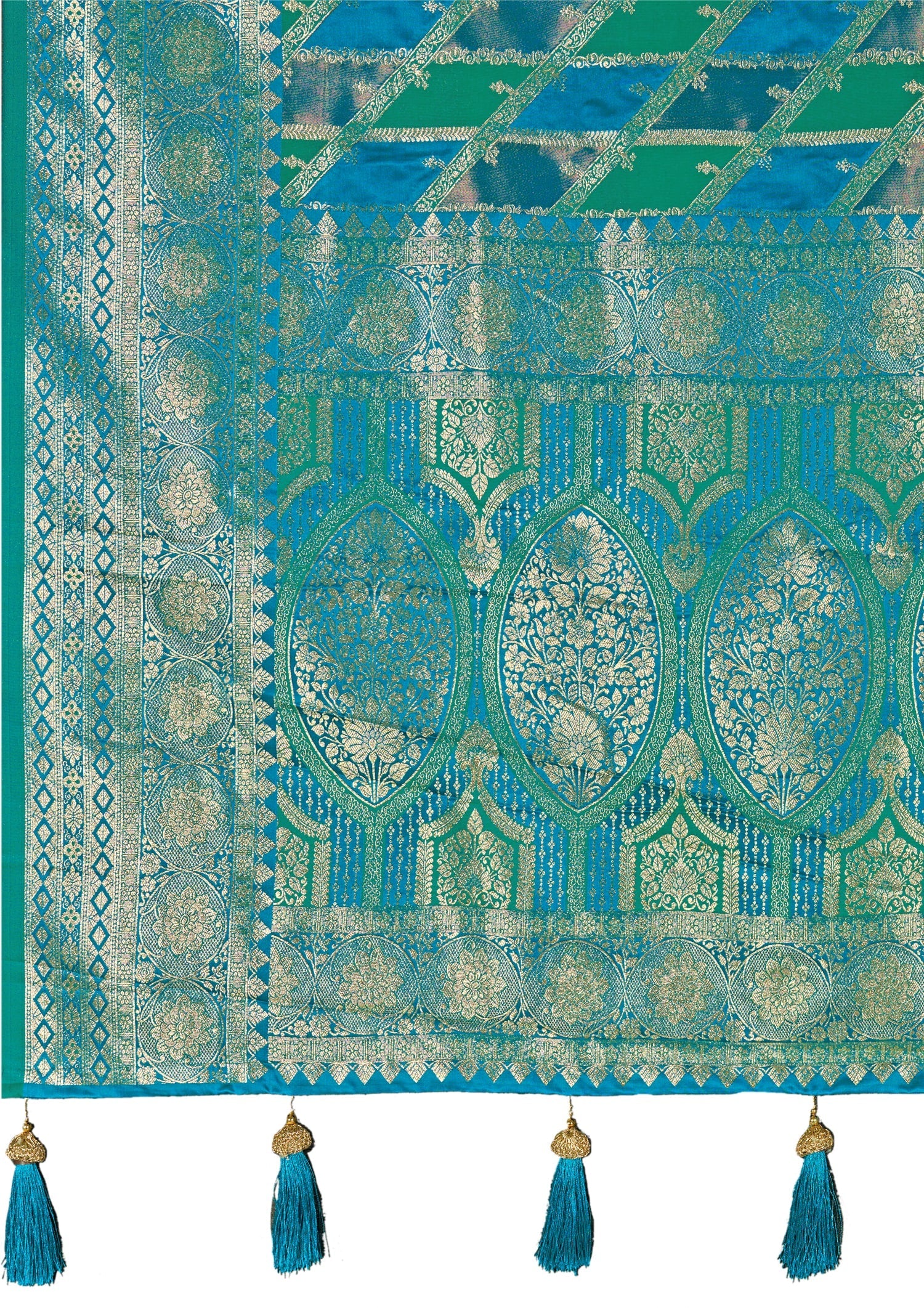 MANOHARI Banarasi Silk Blend Jacquard Work Saree - Turquoise