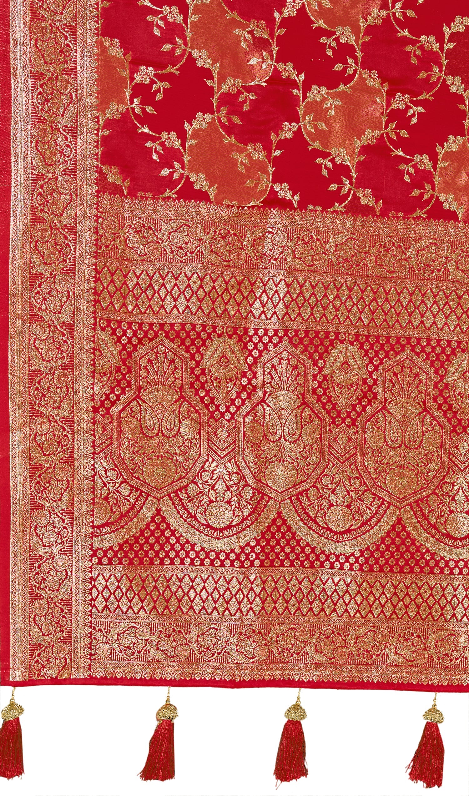 MANOHARI Banarasi Silk Blend Jacquard Work Saree - Red