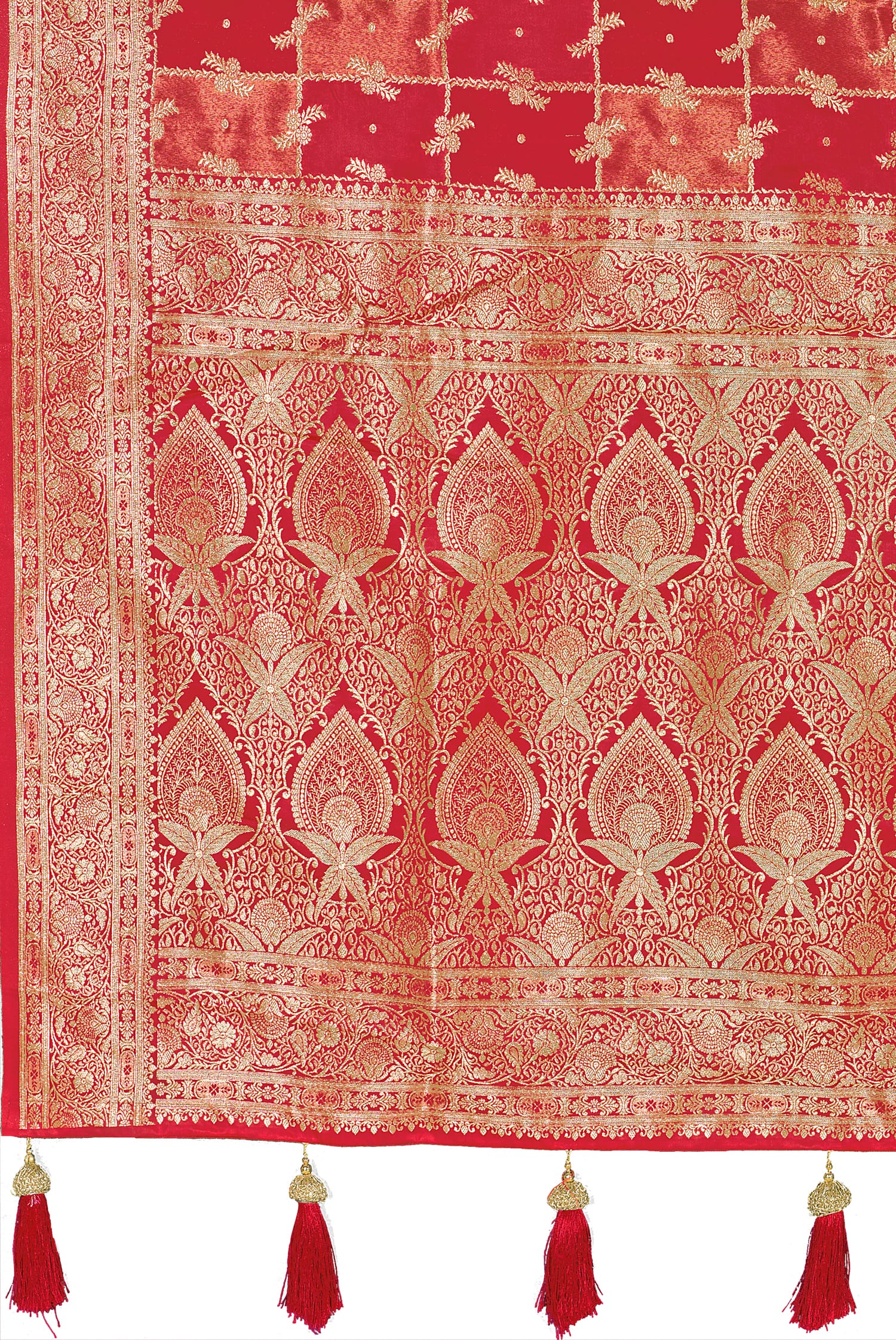 MANOHARI Banarasi Silk Blend Jacquard Work Saree - Red