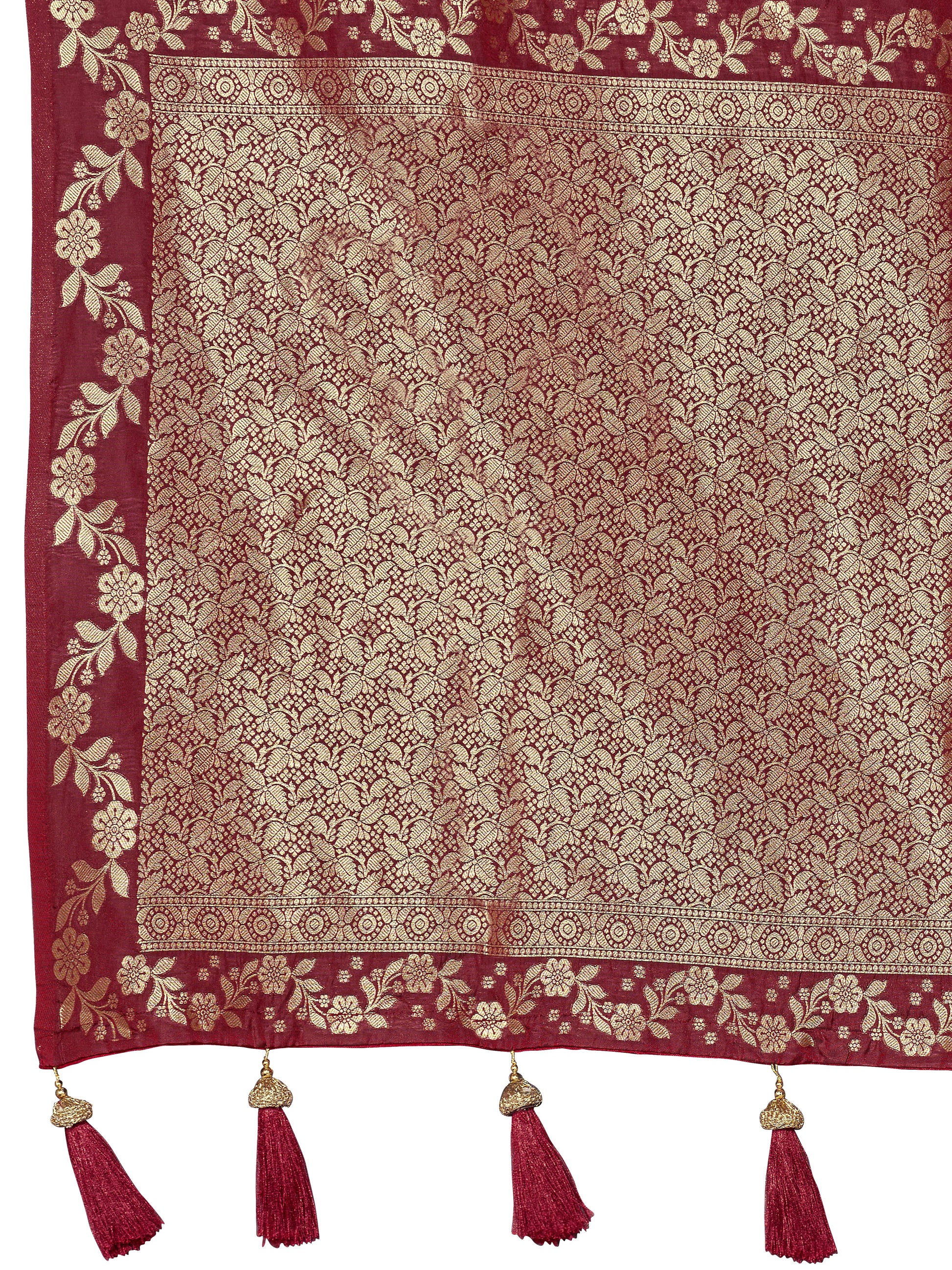 MANOHARI Banarasi Silk Blend Jacquard Work Saree - Red